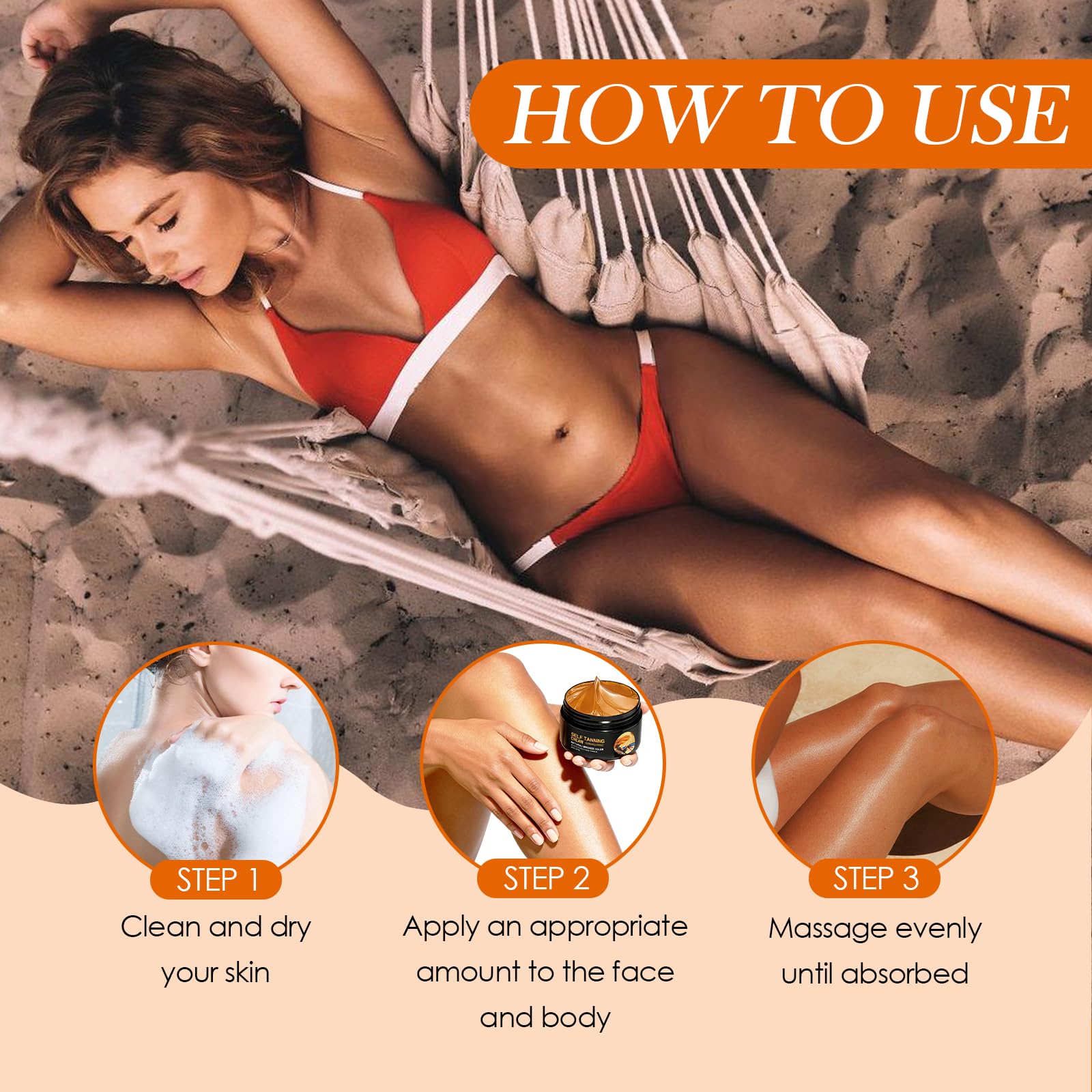 Autoabbronzante Viso E Corpo,Abbronzante Corpo,Crema Abbronzante,Effetto Abbronzatura Naturale Progressiva,Formula Idratante Senza Sole,Texture Leggera Per Uso Quotidiano Su Viso E Body,100g - 5