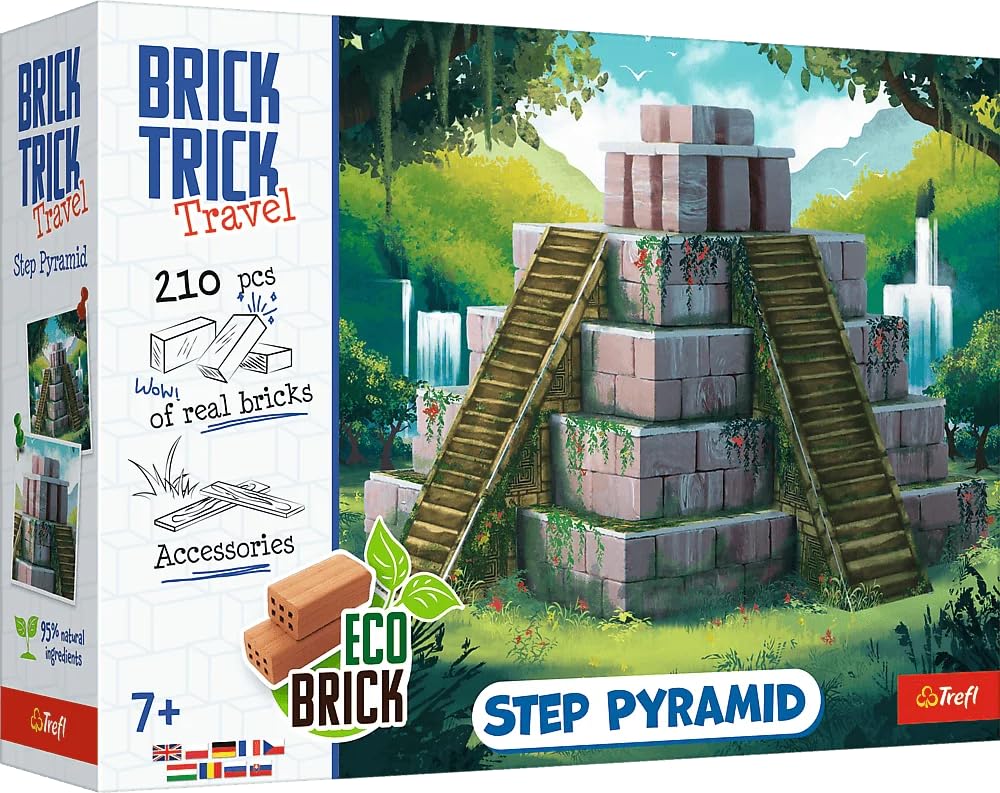 Trefl Brick Trick Travel: Step Pyramid - Build with Travel Bricks, ECO Brick Blocks, 210 Bricks, Reusable, Creative Set for Kids Age 7+