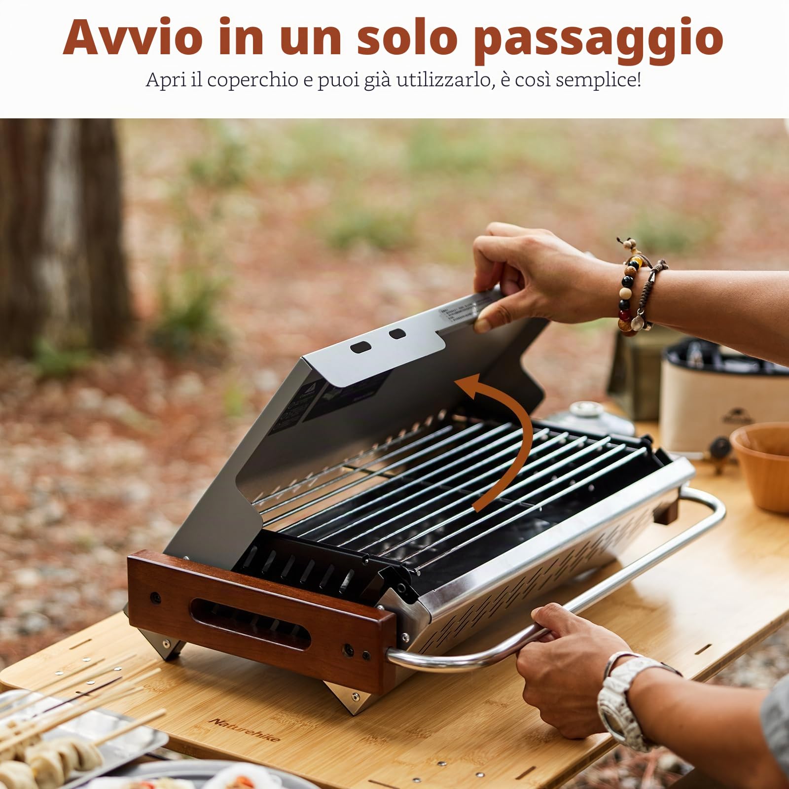 Naturehike Barbecue a carbonella, Pieghevole, 50,2 x 32,8 x 33,5 cm, Portatile, da Campeggio, da Esterno, Colore: Nero