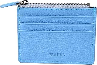 grande 3603 Genuine Leather Card Holder For Women and Men Slim Minimalist Small Zipper Wallet (ICED BLUE)