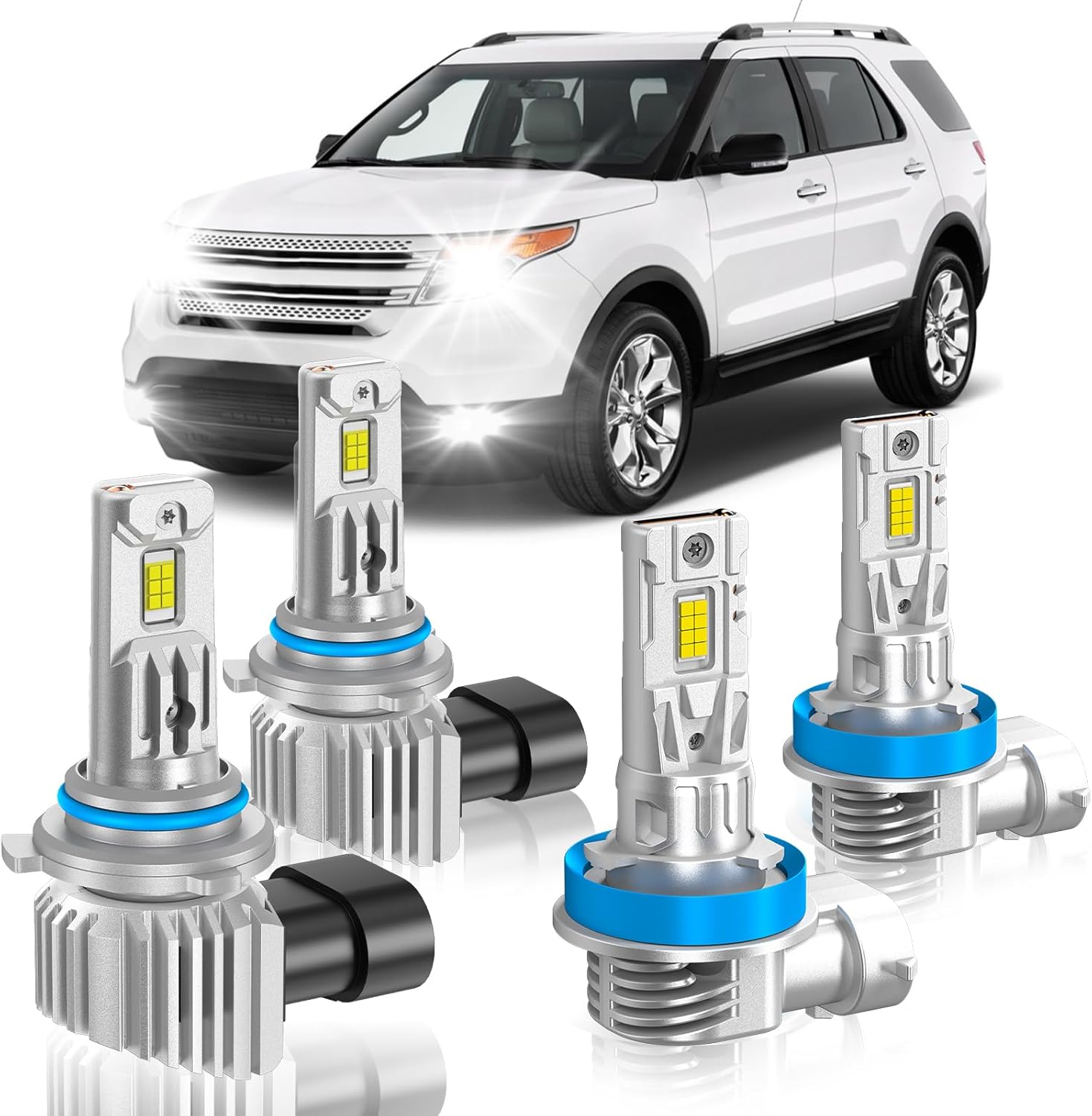 Fit for Ford 2011-2015 Explorer Light Bulbs, High/Low Beam Fog Light Bulbs Combo, 800% Brightness CSP Chips, 6000K White, Efficient Heat Dissipation, Pack of 4