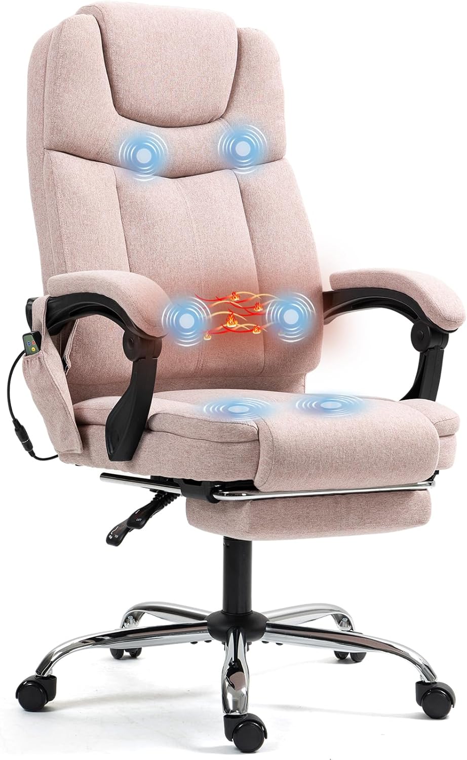 Massage Office Chair with Footrest, Ergonomic Adjustable Reclining Executive Home Desk Chair w/ 6 Vibration Points & Heat, Pink