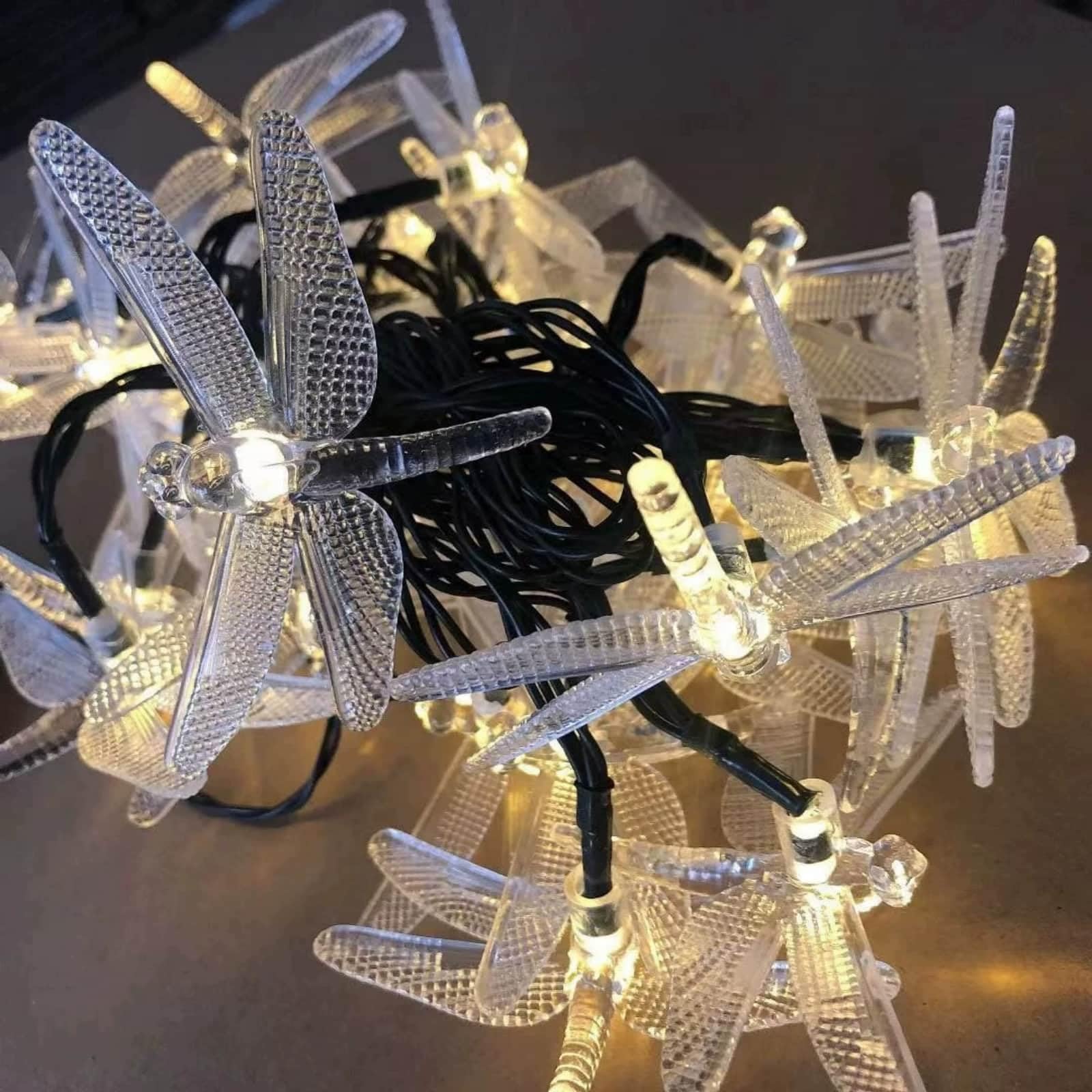 FANSU Solar Lights Outdoor Garden String, Dragonfly Outdoor Garden String Lights IP44 Waterproof Outside Lighting LED, 8 Modes, Hanging for Party Wedding Balcony Terrace (Cool White,7 M/50 LED)