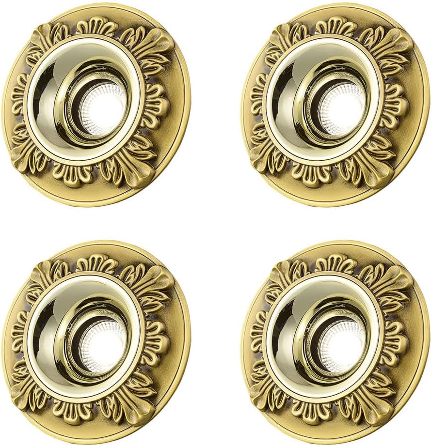 4 Pack Adjustable Angle Downlight, 8W Dimmable LED Recessed Light Fixtures, Brass Spotlights, COB Bull's Eye Lamp Brass Light Fixtures Ceiling Mount Kitchen 3 Color Dimmable