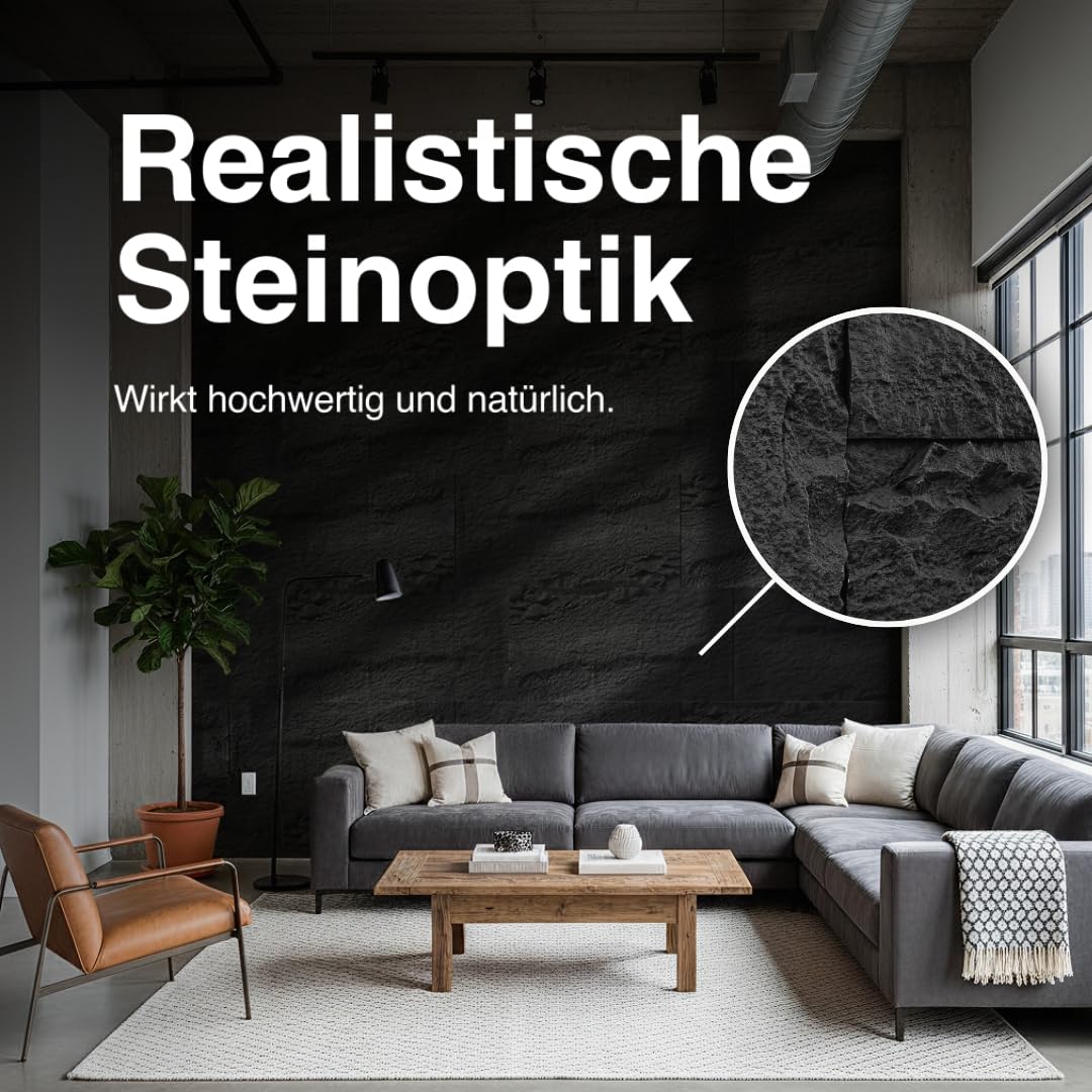 HEXIM Steen-look, rotsplaten, 120 x 60 cm, PU wandbekleding, 0,73 m², 3D- panelen, breuksteen, decoratieve wandpanelen, wanddecoratie, steenplaat, rotswand, woonkamer, binnenmuur, zwart (A002-05 Light HEXIM Steen-look, rotsplaten, 120 x 60 cm, PU wandbekleding, 0,73 m², 3D- panelen, breuksteen, decoratieve wandpanelen, wanddecoratie, steenplaat, rotswand, woonkamer, binnenmuur, zwart (A002-05 Light