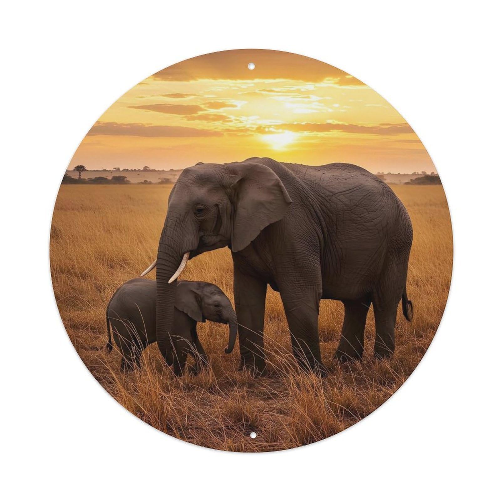 Cwbufd Vintage Style Animal African Elephant Sunset Savannah Wildlife Photography Vintage Metal Tin Sign Plaque Wall Decor For Cafe, Club Bar, Office, Garden Metal Poster 8X8inch