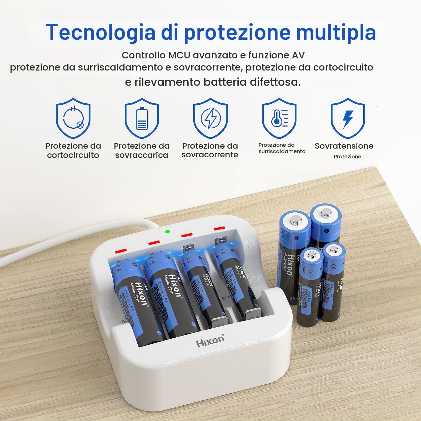 Batterie ricaricabili AA AAA, batterie ricaricabili da 1,5 V, batterie ricaricabili Hixon (4 pezzi) batterie AAA (4 pezzi) con caricabatterie rapido 2H