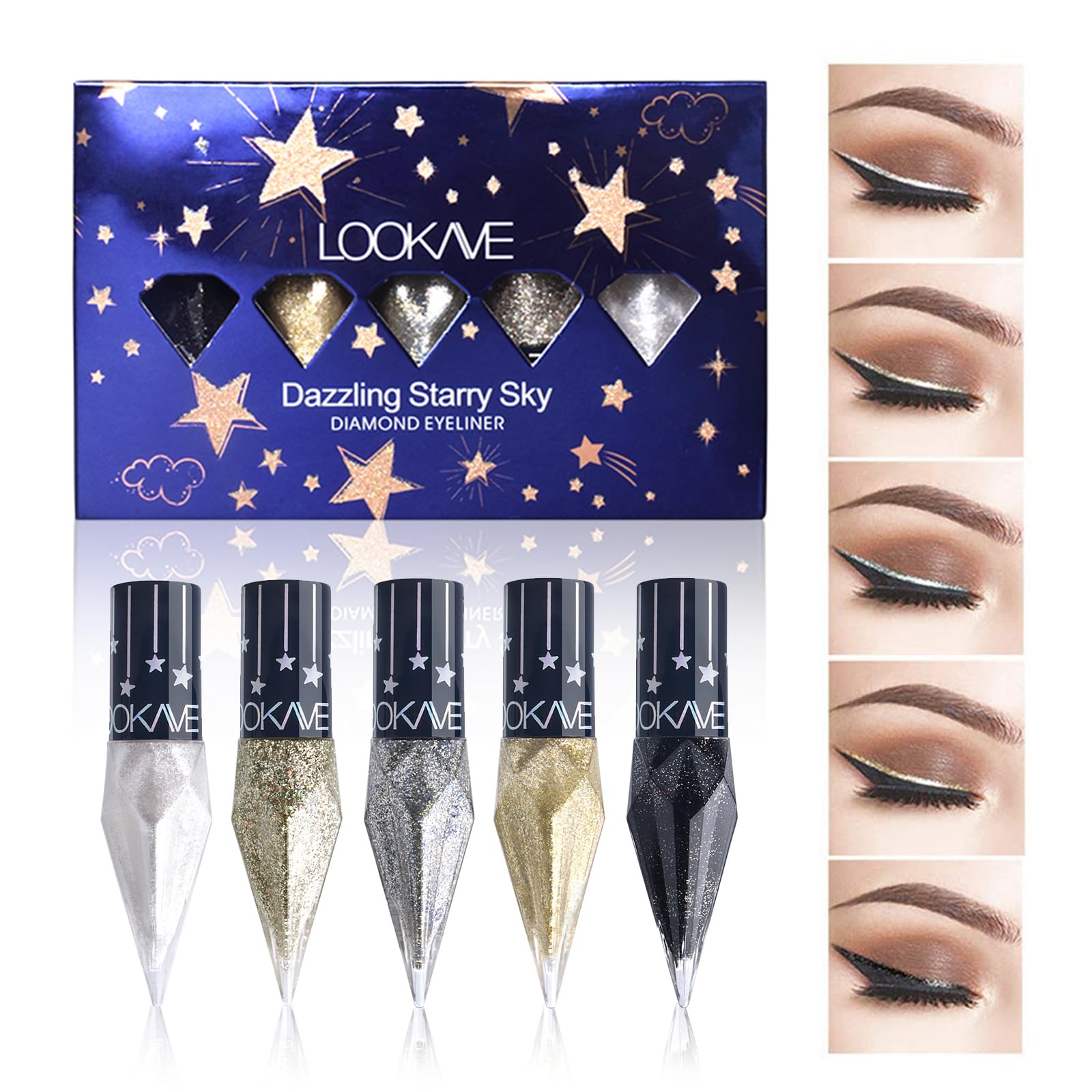 Glitter Liquid Eyeliner Colorful Set, White Black Silver Gold Grey Eyeliner Classic Metallic