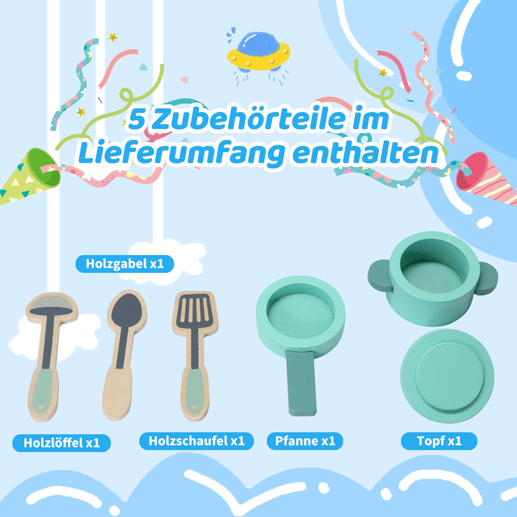 Cucina per bambini in legno con accessori, cucina per giochi di ruolo per bambini, set da gioco Mini Chef, set da gioco per cucina con cibo da gioco, frigorifero, forno, vano portaoggetti
