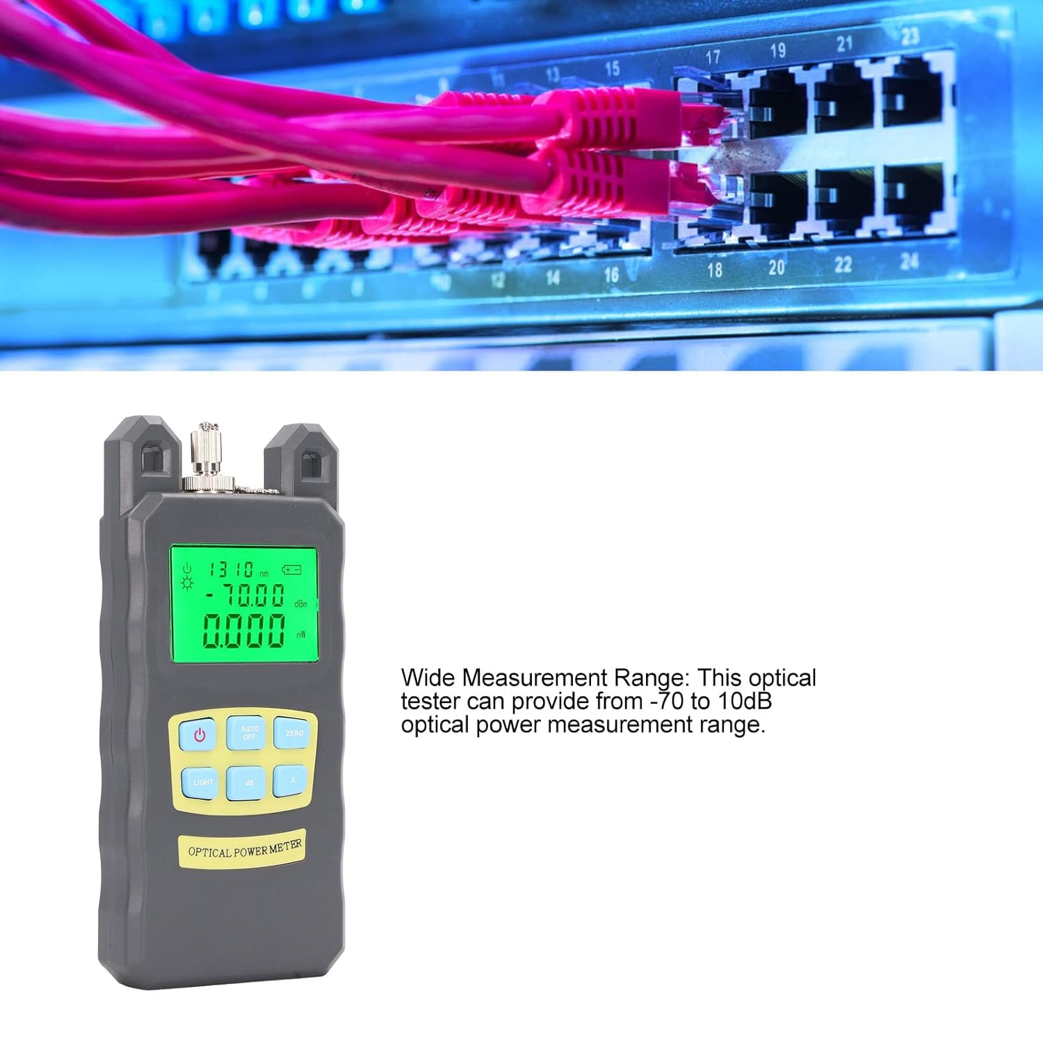 Acogedor DXP-20B Fiber Optic Power Meter measuring optical power in a network environment