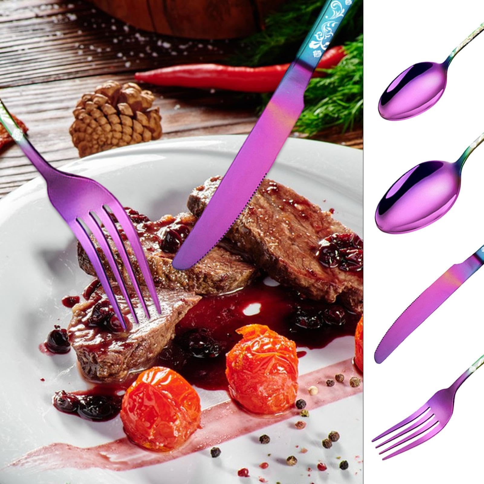 Küchenbesteck-Sets, Besteck-Set aus Edelstahl 24-teiliges | Tragbare Küchengabeln und -löffel, Besteck für das Essen in der heimischen Küche, beim Camping