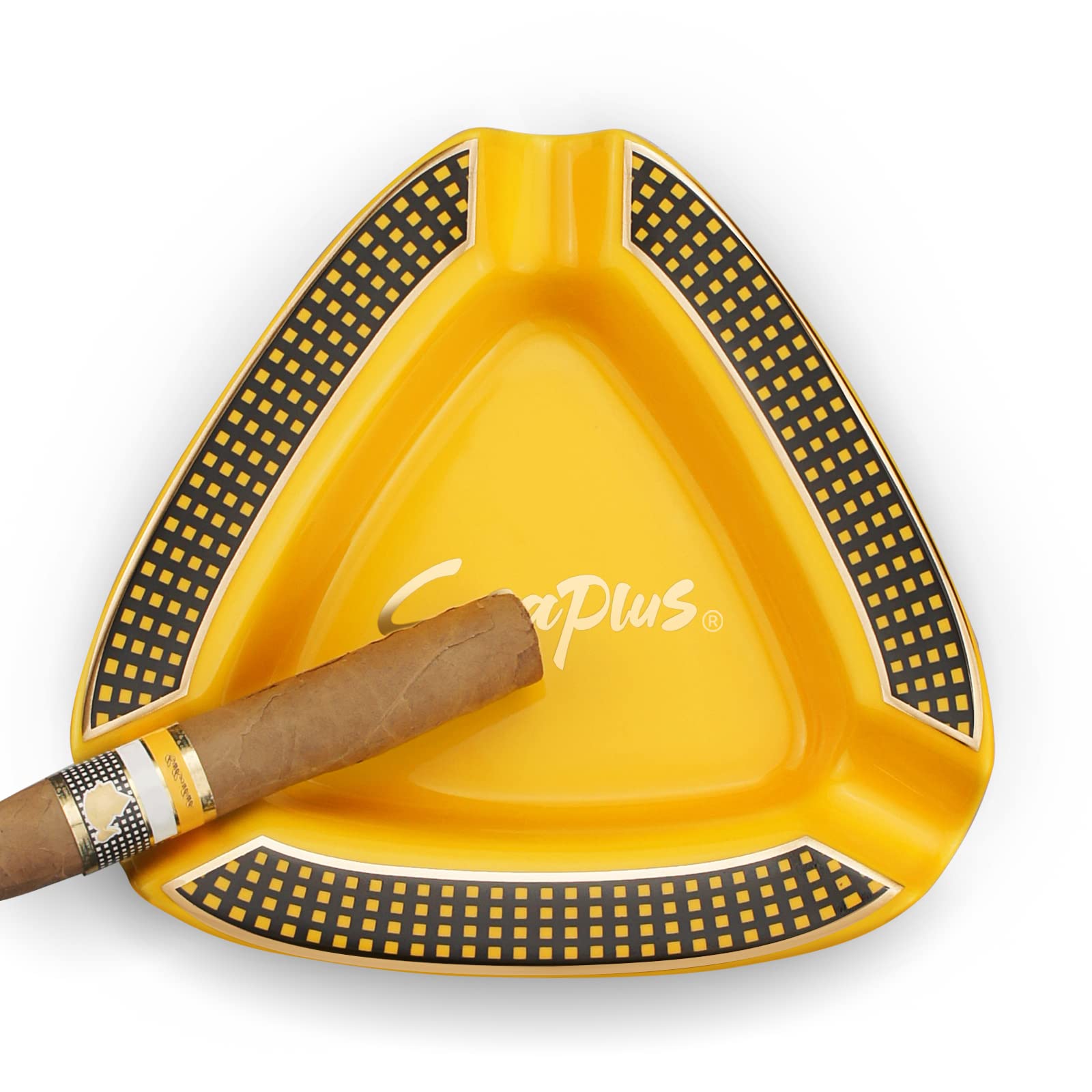 Cgaplus Yellow Cigar Ashtray Triangle Classic Ceramic Large Ashtray For Outdoor Home Office(Yellow)