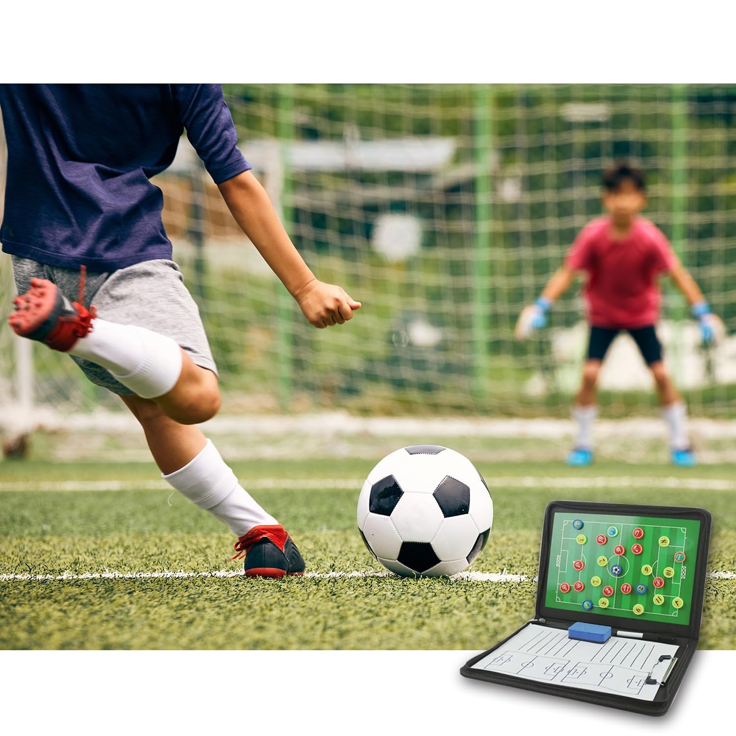 Fußball-Trainer-klemmbrett Fußball-aufstellungstafel, mit Reißverschluss, Fußball-Trainingshilfe mit Spielermarkern, Stift, Radiergummi, Papier