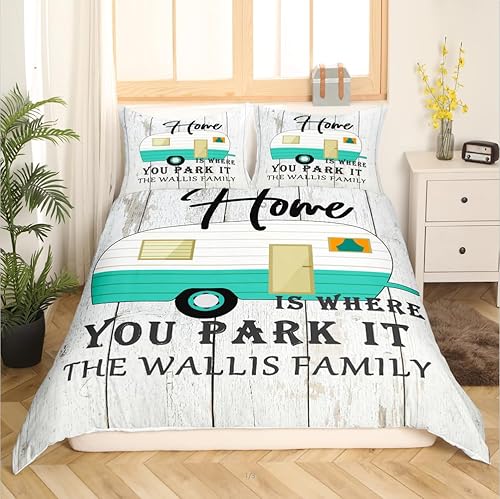 Miniatura 2 de Happy Camping - Juego de funda de edredón tamaño individual, Home is Where We Park It, funda de edredón con 1 funda de almohada, juego de ropa de