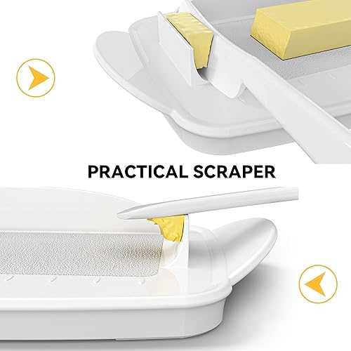 Miniatura 5 de Mantequillera con tapa y cuchillo, platos de mantequilla grandes de plástico abatible tapa transparente con bisagras, parte inferior antideslizante