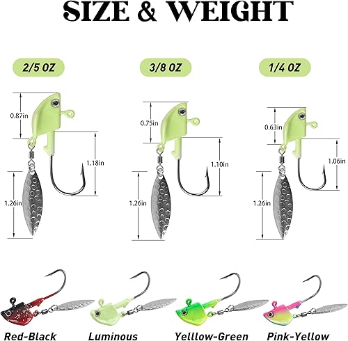 Miniatura 3 de Jig Heads Fishing Hooks, 10pcs Underspin Jig Heads Walleye Jigs Swimbait Jig Head with Willow Blade Colorful Painted Glow Fishing Jigs Lures for