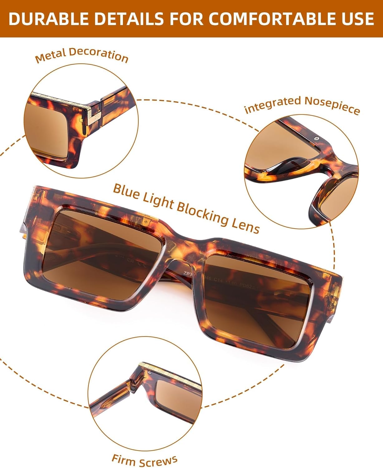 JM 3 Pack Oprah Style Reading Glasses for Women Men, Fashion Square Blue Light Blocking Readers - Image 7