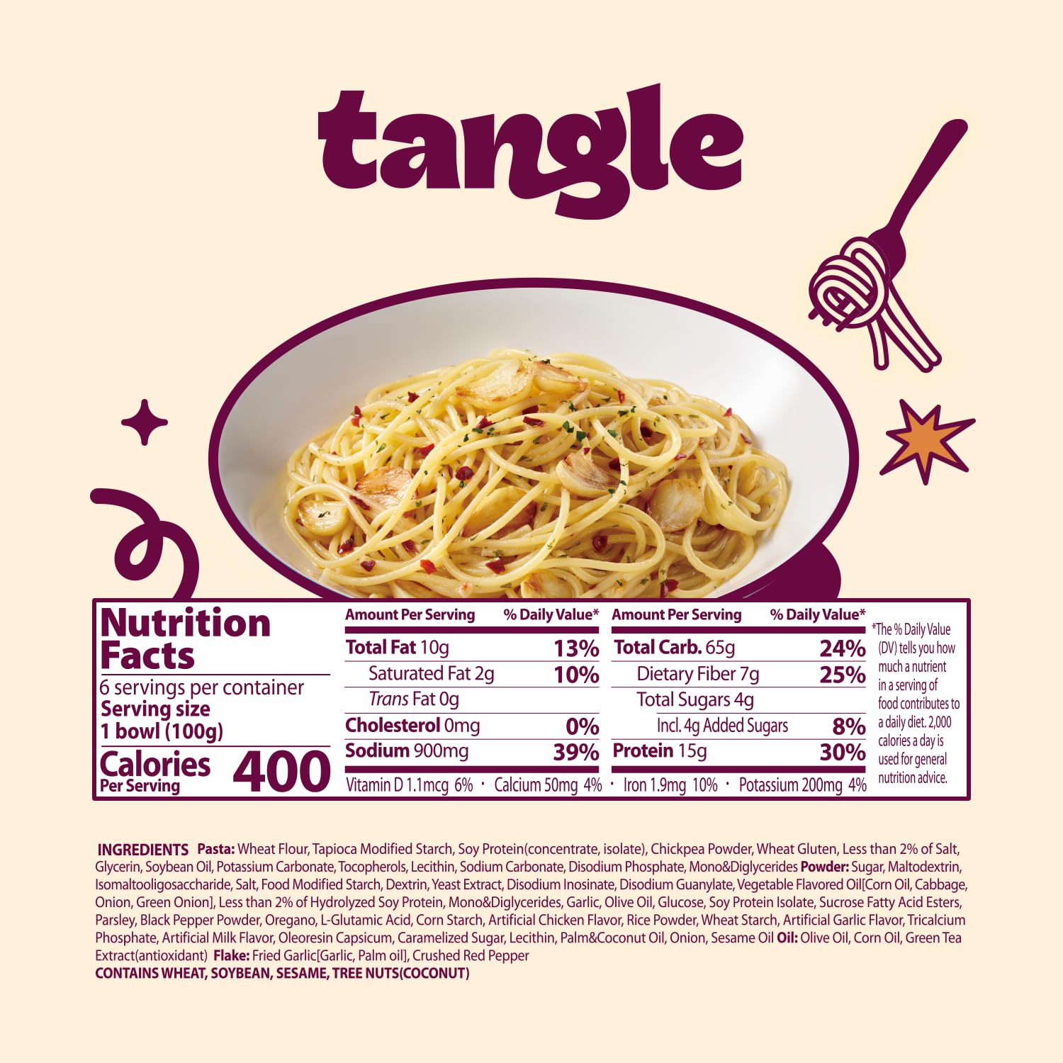 Samyang Tangle Garlic Oil Spaghetti Aromatic Roasted Garlic and Olive Oil Flavor Spicy Kick Air Dried Noodle Quick Microwave Meal 3.70 oz (Pack of 6)