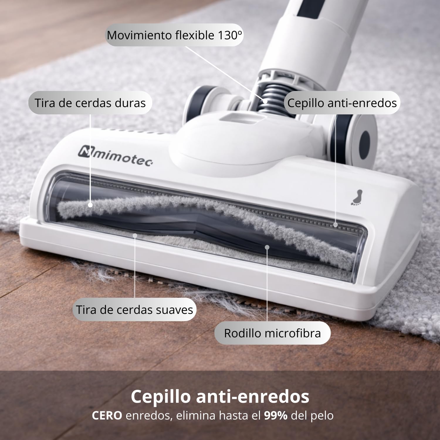 M mimotec - Bezprzewodowy odkurzacz pionowy ProNext 25,9 V (litowy), 315 W, przednie światło LED, bez worka, zbiornik 0,9 l, autonomia do 70 min, cichy <72 Db, w zestawie ładowarka i filtr