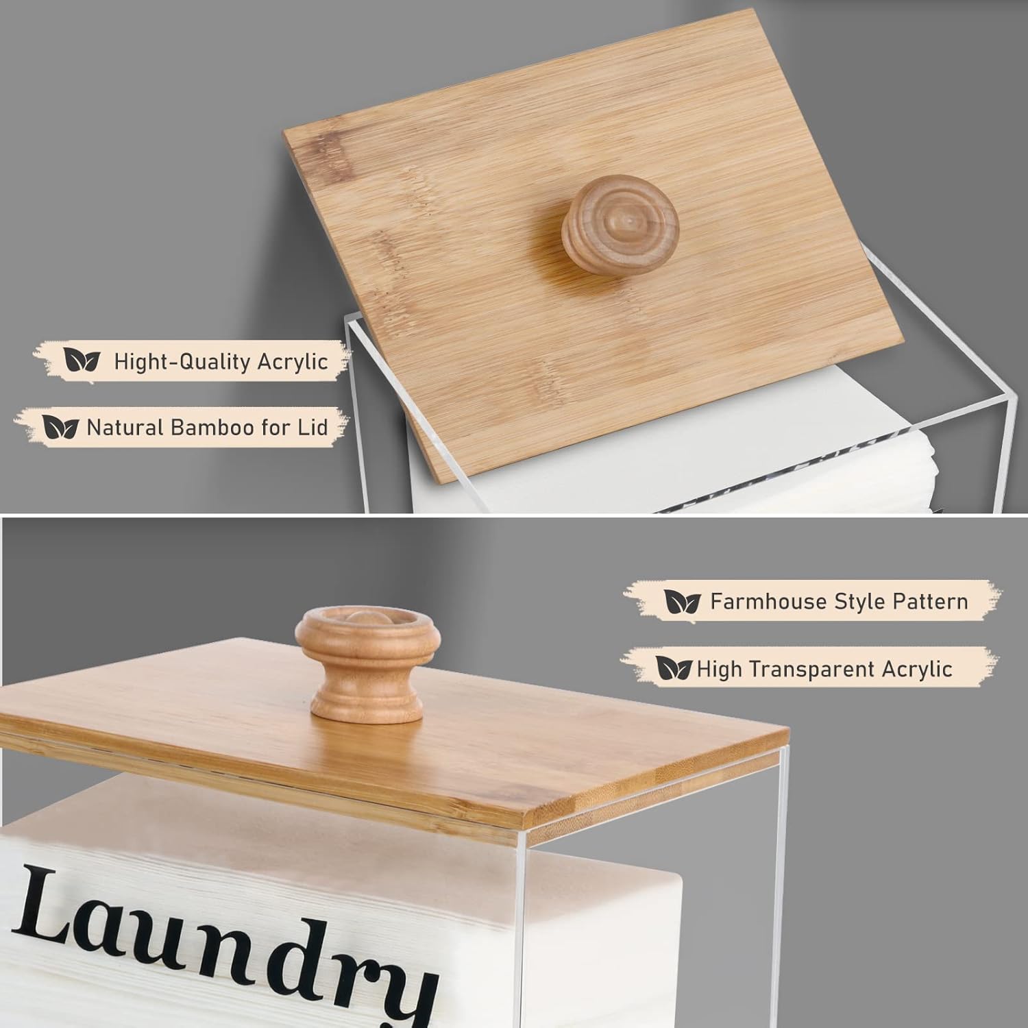 Acrylic Laundry Pods Container with Bamboo Lid, Clear Laundry Pod