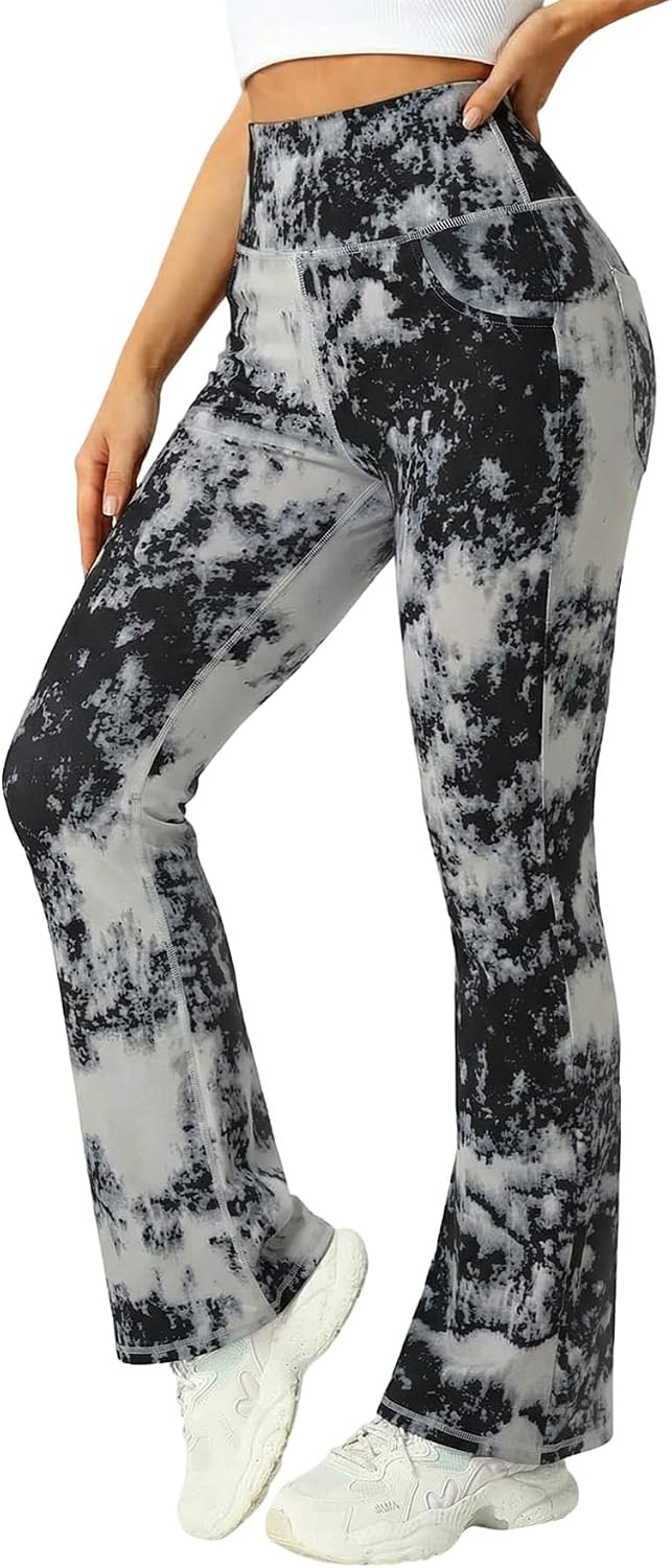 3 Packs Womens High Waist Flare Pants-Flare Yoga Pants，Yoga Pants with Pockets - High Waist and Wide Leg