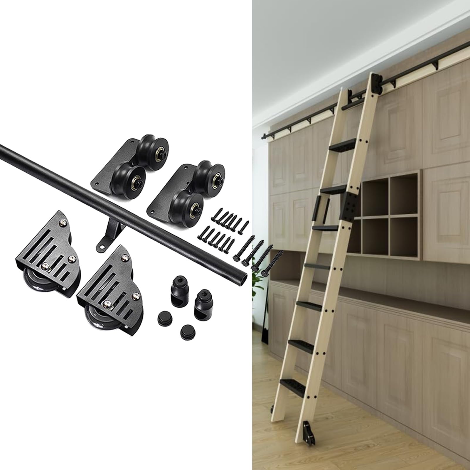 Kit de quincaillerie pour bibliothèque coulissante rails mobiles à roulettes noir 488cm