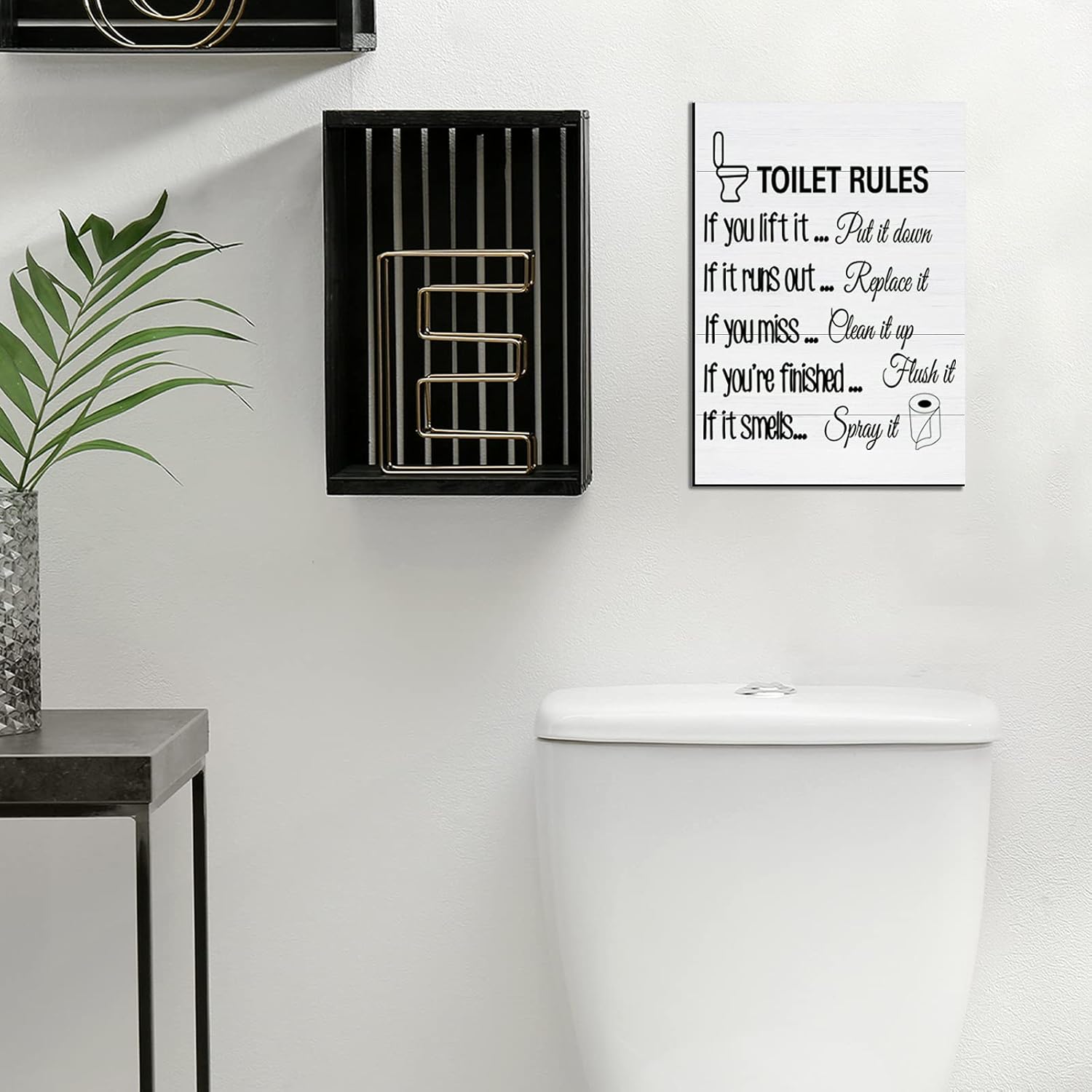 Jetec Toilet Rules Wall Art Decor Wood Toilet Rules Sign Funny Bathroom Sign Rustic Farmhouse Toilet Wall Art Accessories for Bathroom Laundry Room Home Decor, 12 x 9''(White) - Image 2