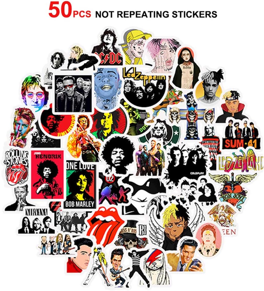 Best Punk Rock Band 50 PCS Not Repeat Stickers Pack Rock and Roll Music Stickers Vinyl Waterproof Decals for Electric Guitar Bass Drum Laptop Skateboard Motorcycle.