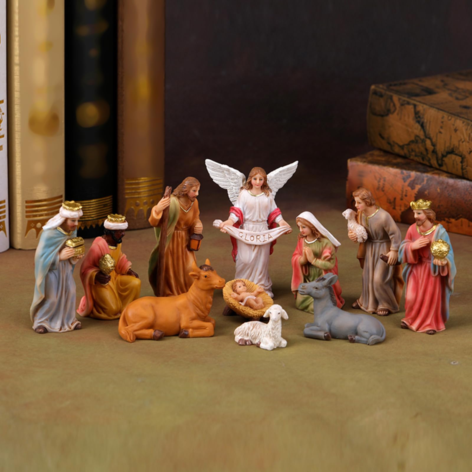 Natività Figurine Sacra Famiglia Figura Con Asino Presepe Figura Ornamento Da Tavolo Decorazione Religiosa Natale Decori Sacra Famiglia Resine Figurine Statua Con Stalla