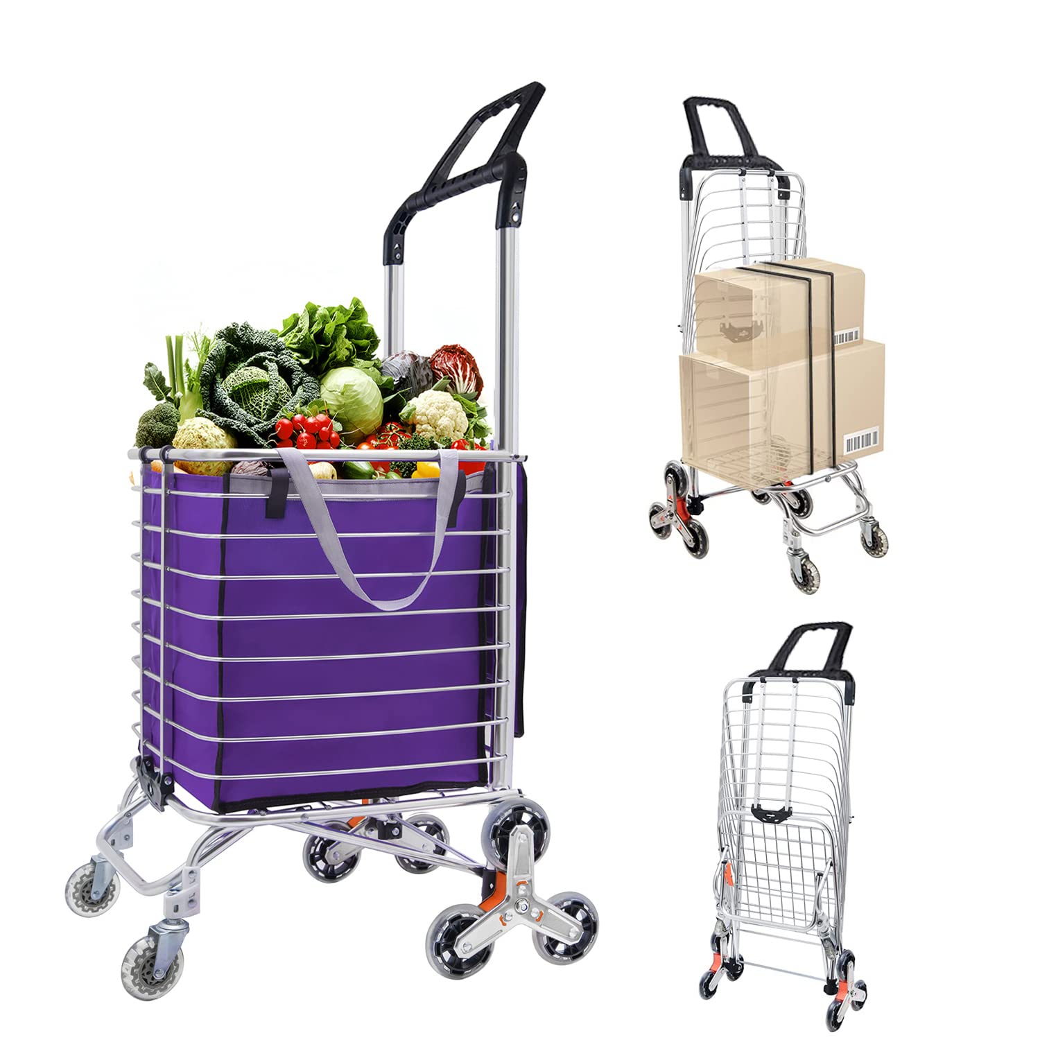 Photo 1 of Jumbo Shopping Carts for Groceries Stair Climber Cart Collapsible Utility Cart Max 120lbs Load Purple