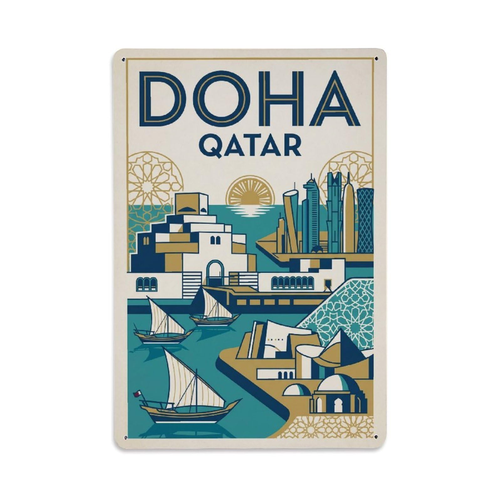 Metal Tin Sign Vintage Travel Qatar Doha