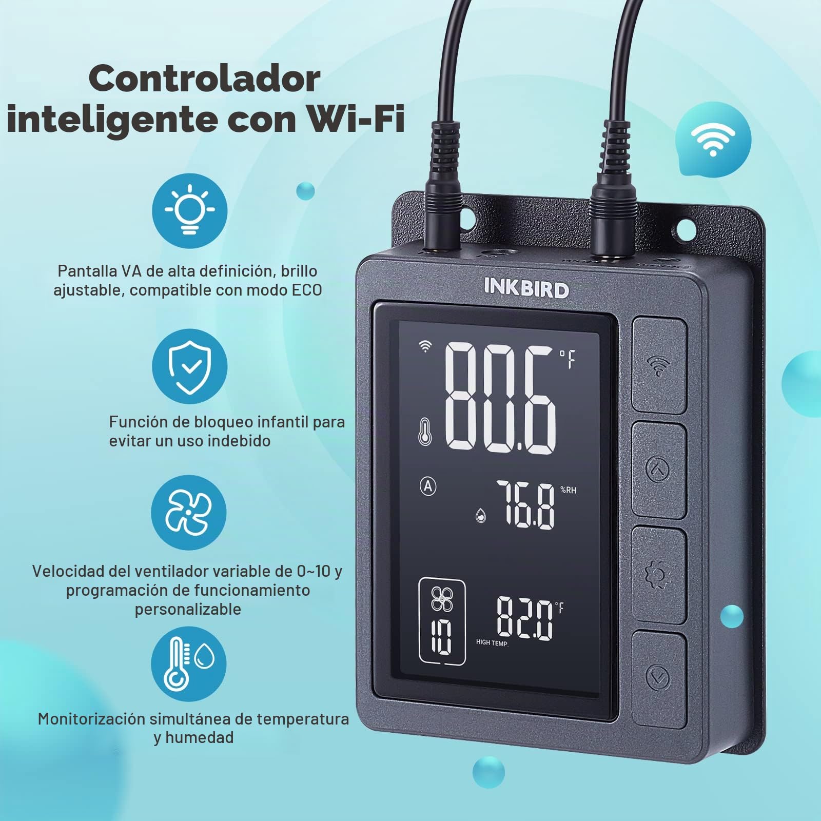 Inkbird Extractor de Aire Wifi, 6 Pulgadas Inteligente Con Sonda, APP Control, Bajo Ruido en Línea Para Sótanos, Baños, Cocinas, Talleres