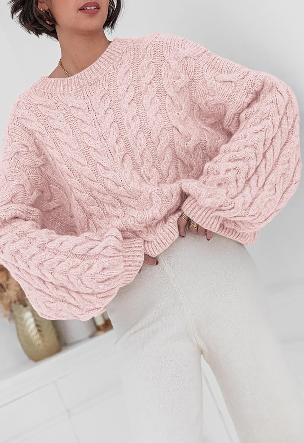 PRETTYGARDEN Womens Sweaters Spring 2026 Cable Knit Long Sleeve Crewneck Oversized Sweater Chunky Pullover Loose Outfits - Image 2