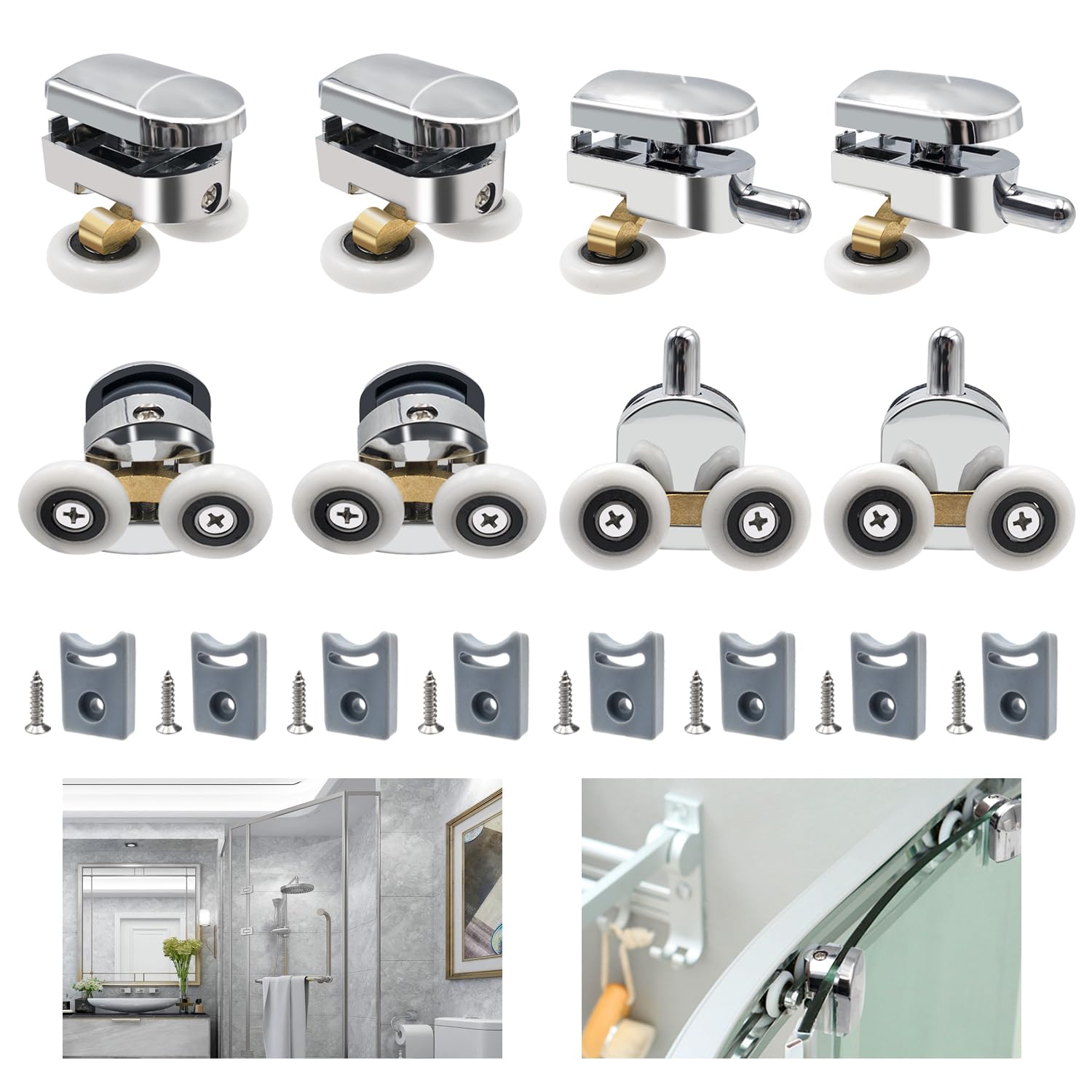 Set 4 Rulli Per Porta Doccia Scorrevole - Ricambio Per Vetro 4-6mm