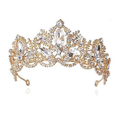 Papoopy Corona de tiara para mujeres y niñas, diadema accesorios para el cabello para cumpleaños, boda, fiesta, disfraz dorado