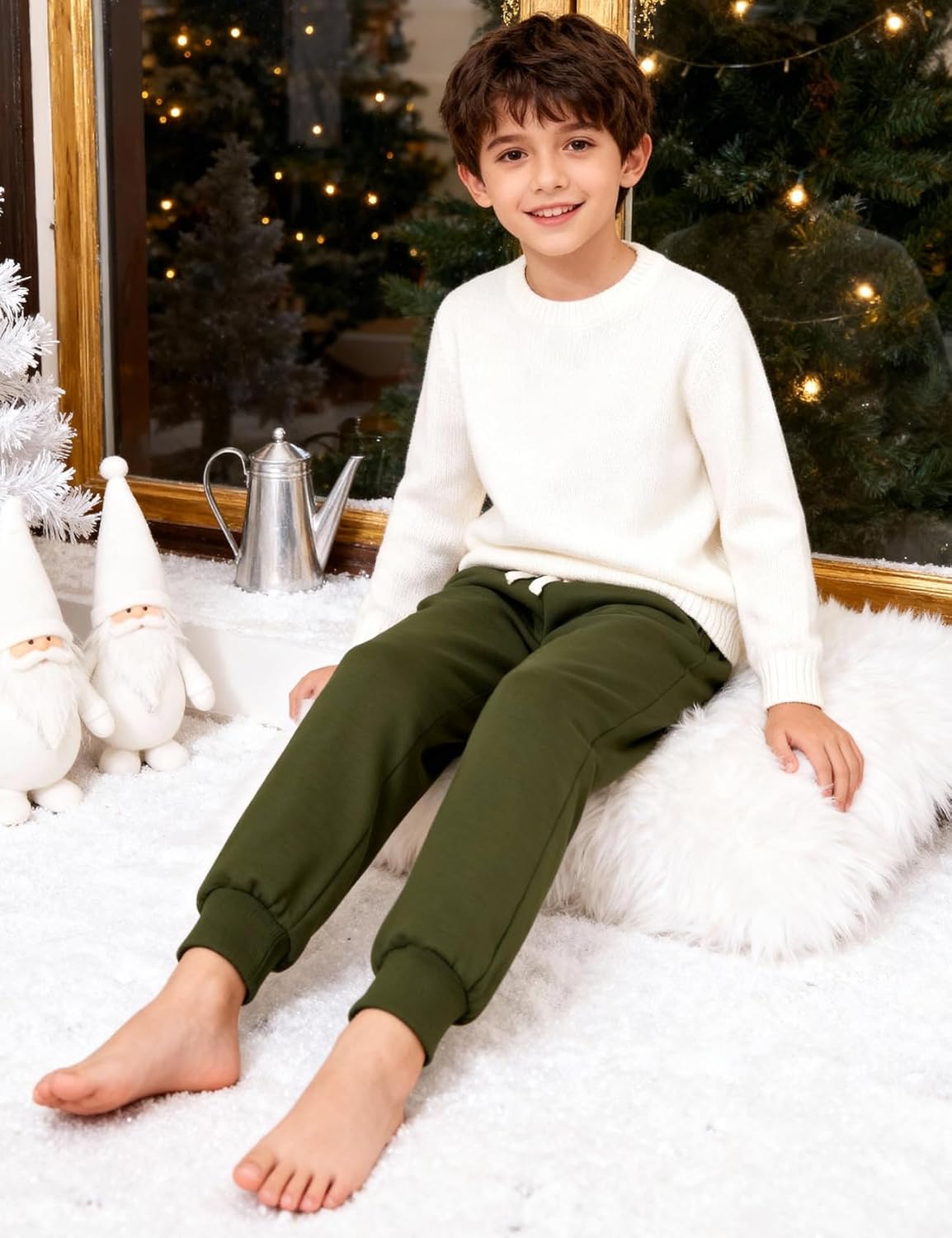 Flygo Boys Girls Fleece Pants Sherpa Lined Sweatpants Athletic Joggers Winter Warm Unisex Kids Active Pull-On Pants - Image 3