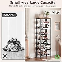 Vista 4 de Organizador de zapatos estrecho de 8 niveles, almacenamiento de zapatos alto y delgado para espacios pequeños, capacidad para 8-16 pares, estante