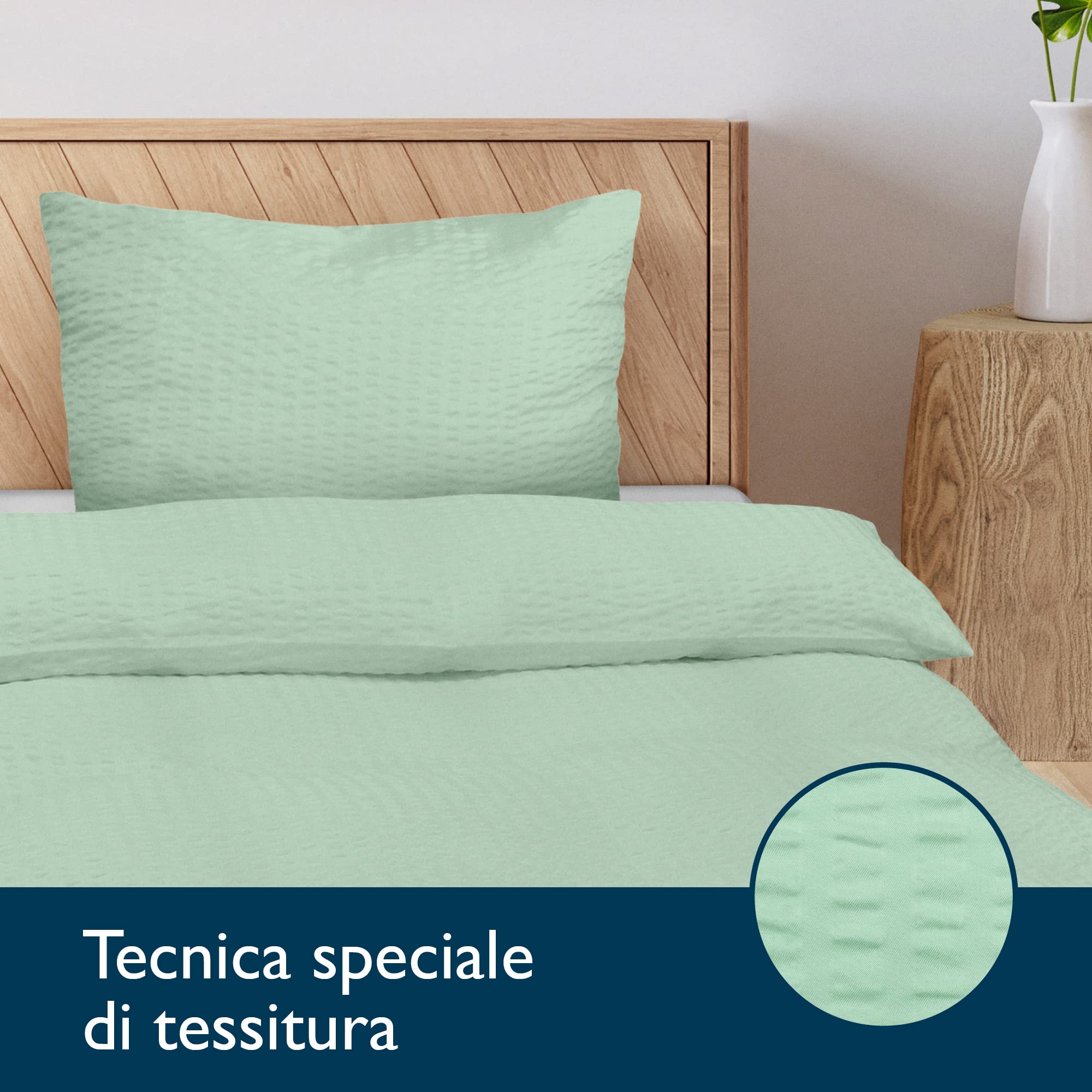Beautissu Set di 4 Biancheria da letto Seersucker Copripiumino con cerniera | 135x200cm salvia per l'estate Federa e traspirante delicato sulla pelle senza stiro cuscino parure estiva singolo Meline