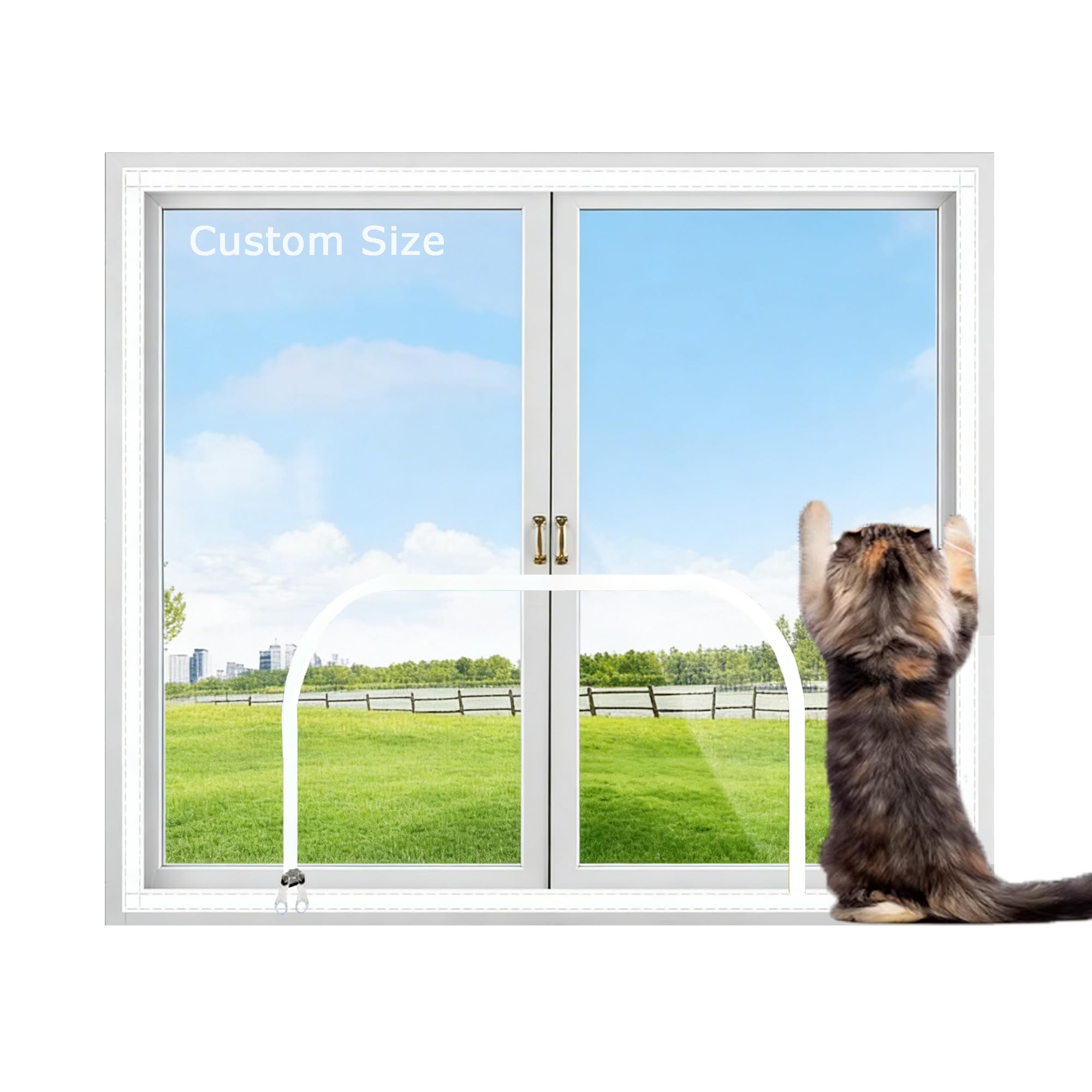 Xieminle White Self-Adhesive Window Screen Mesh, Custom Size Fly Screen Window With Double Zipper, Insect Flies Mesh Mosquito Bug Net, Heavy Duty Pet Protection Guard Netting