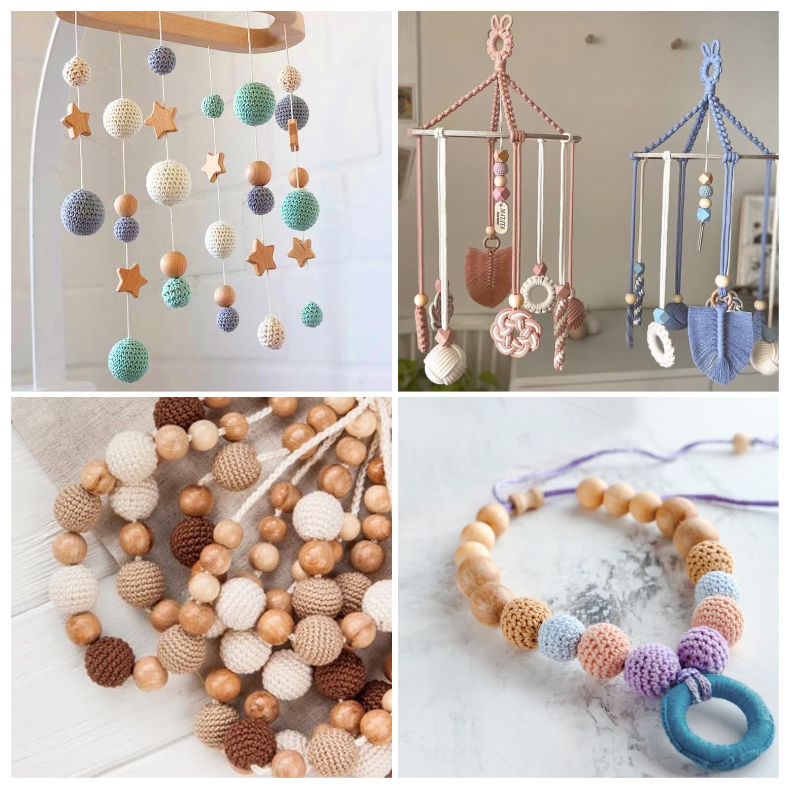 Holzperlen Holzringe Set 322 Stück Buchenholzperlen Rund Holzkugeln mit Loch für Makramee DIY Schmuck Zubehör