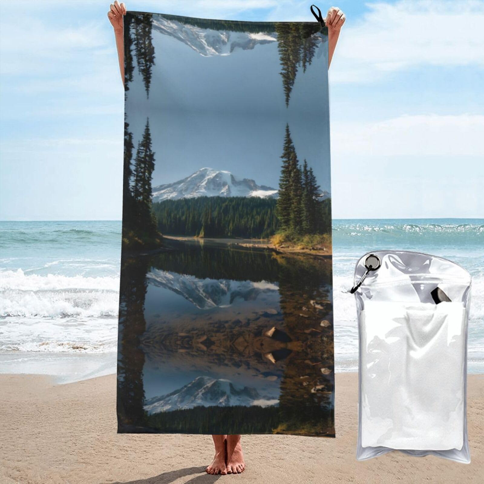 ESNAIUVCD Reflection Lake Print Beach Towel, Microfibre Sauna Towel, Quick-Drying Fitness Towel, Lightweight And Thin Portable Sauna Towel