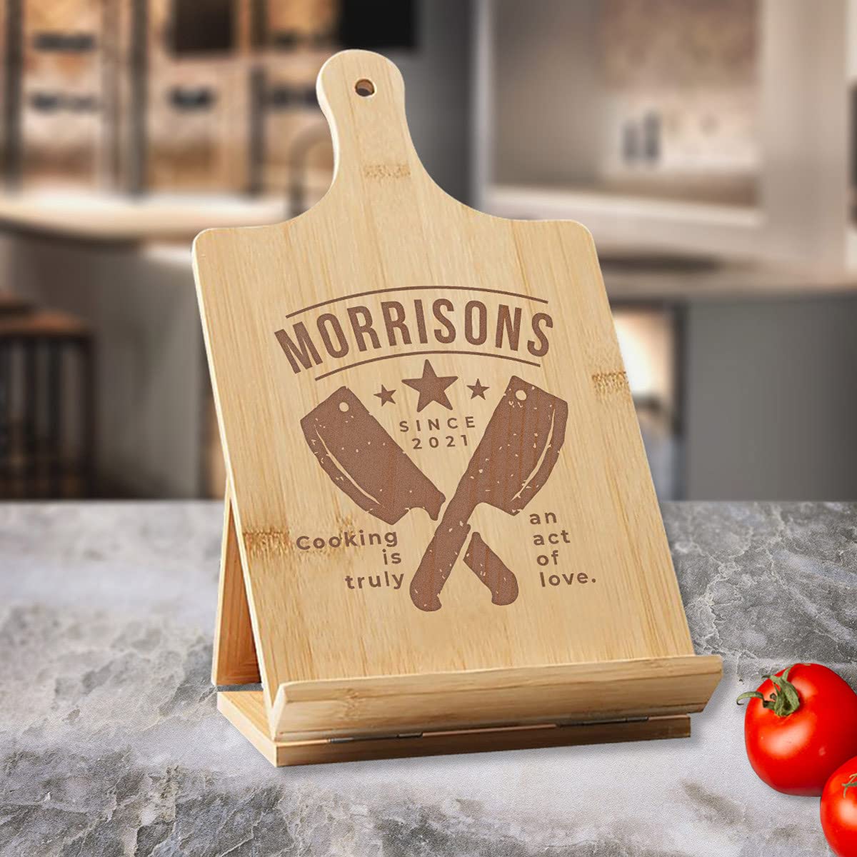 Personalized Cooking is Truly an Act of Love Bamboo Standing Chef's Easel, Custom Recipe Cookbook Holder