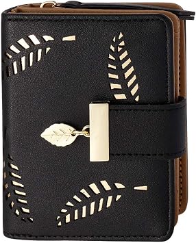 Ladies Purse Wallet,Hollow Leaf Pattern Bifold Leather Lady Wallet Purse Small Womens Bifold Leather Purses Handbag Money Bags with Zipper Ladies Vegan Coin Purse id Card Credit Card Pocket