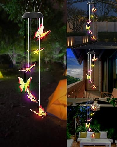 Miniatura 14 de DOUBLEZHE - Campanas de viento solares de mariposa para exteriores, regalos del día de San Valentín para ella, regalos de cumpleaños para mujeres