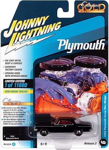 Miniatura 3 de Johnny Lightning 1962 Plymouth Savoy Max Wedge Silhouette Negro con Interior Rojo Serie Classic Gold Collection Series Edición Limitada a 11880