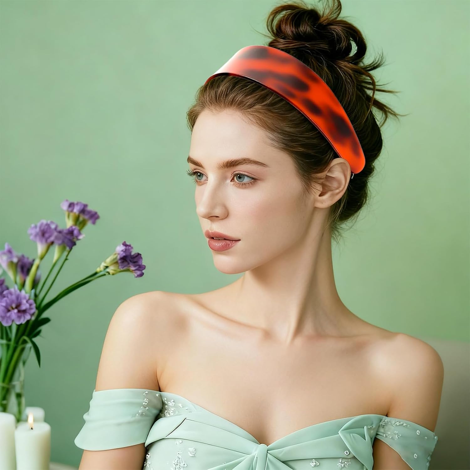 Tortoise Shell Headband with Teeth for Women Brown Wide Acetate Flexible Hair Headband Skinny Wide Headbands with Teeth for Women and Girls No Slip Durable Styling Hair Accessories - Image 3