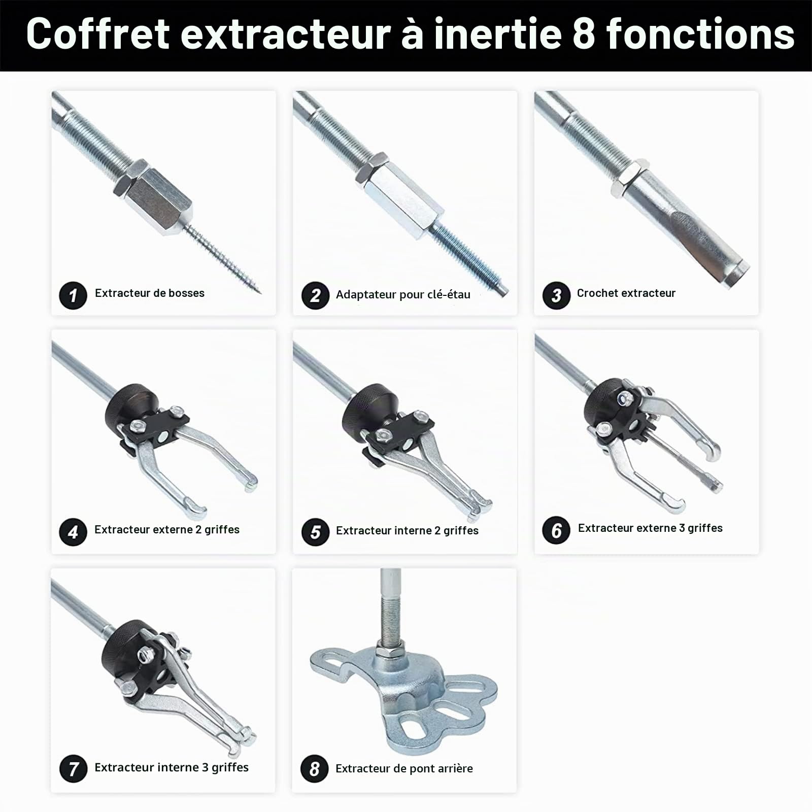 BOOMSTART Kit d'outils de 16 pièces avec marteau à glissement, extracteur de bosse, de moyeu et de roulement, mâchoires internes et externes 2/3 pour voitures et camions