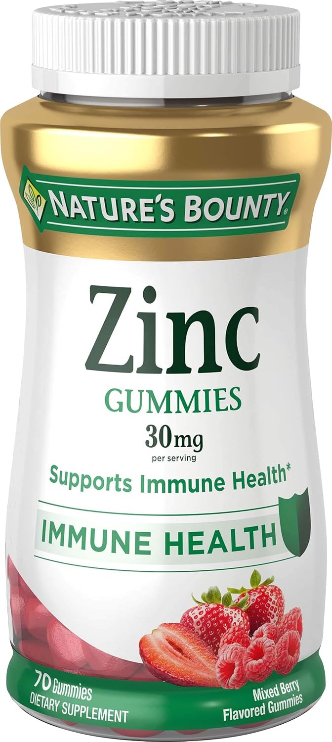 Nature’s Bounty Zinc Gummies, Immune Support Gummies, Supports Skin & Antioxidant Health, Mixed Berry, 30mg, 120 Count (Pack of 3)