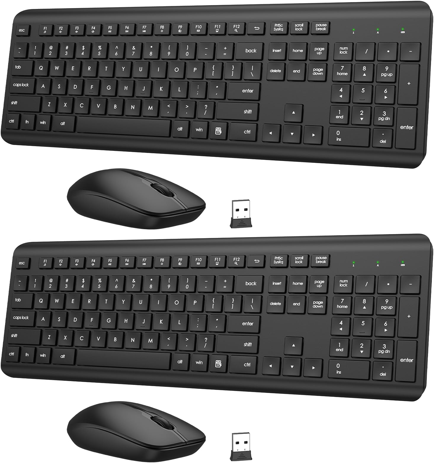Wireless Keyboard and Mouse Combo, Full-Size Silent Ergonomic Keyboard and Optical Mouse, Long Battery Life, 2.4G Lag-Free Cordless Mice Keyboard for Laptop/Mac/PC/Windows(2 Packs