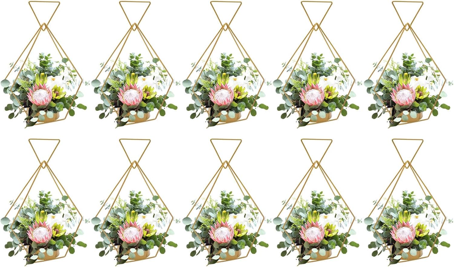 Gold Vases for Centerpieces Wedding,10 Pcs Metal Geometric Gold Centerpiece Elegant Wedding Centerpieces for Tables,Diamond Vase for Weddings Party Decoration Centerpiece Table Decorations (C)